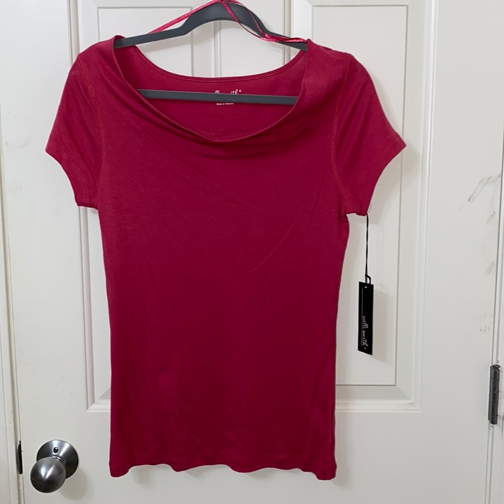 Willi Smith new small hot pink short cap sleeve cowl neck shirt